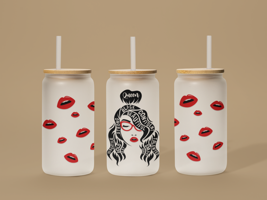 Curly Queen is All That, Pop of Red [Frosted Glass Tumbler]